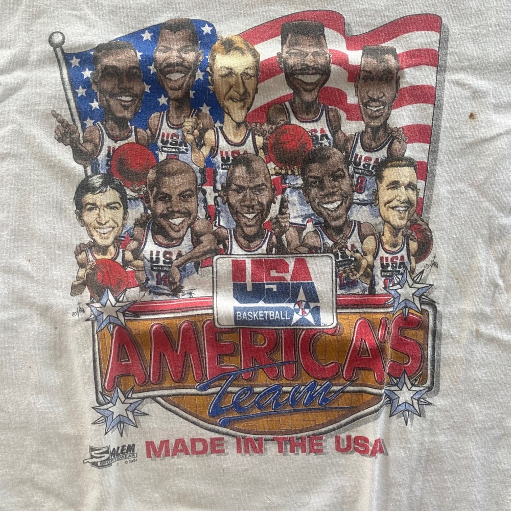 Vintage 1991 Salem USA Basketball Dream Team Caricature T-Shirt Kids 14/16